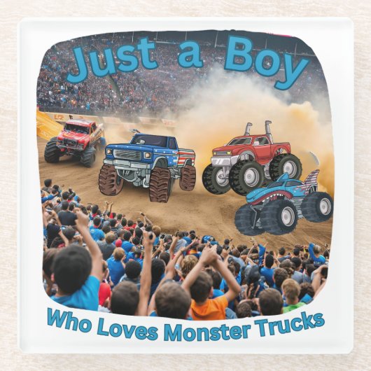 Een jongen die van monstertrucks houdt glazen onderzetter (Voorkant)