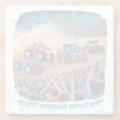 Een jongen die van monstertrucks houdt glazen onderzetter (Achterkant)