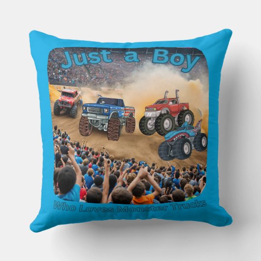 Een jongen die van monstertrucks houdt kussen (Achterkant)