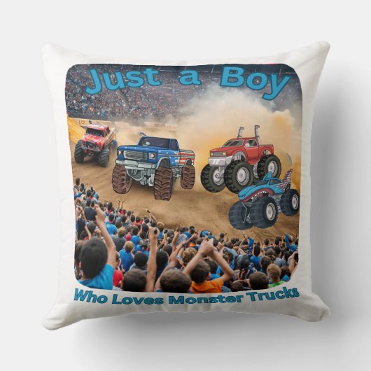 Een jongen die van monstertrucks houdt kussen (Achterkant)