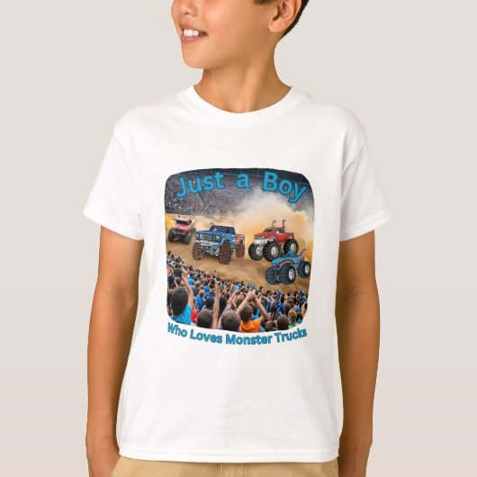 Een jongen die van monstertrucks houdt t-shirt (Voorkant)