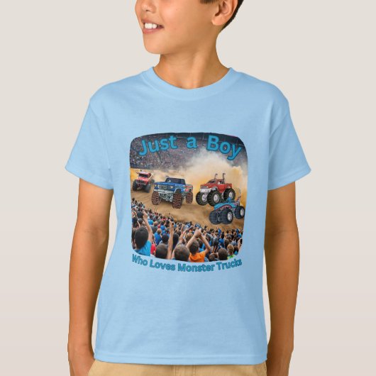 Een jongen die van monstertrucks houdt t-shirt (Voorkant)