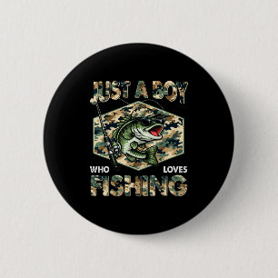 Een jongen die van vissen houdt koele baars camouf ronde button 5,7 cm
