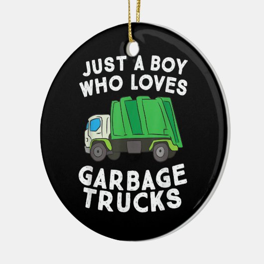 Een jongen die van vuilniswagens houdt keramisch ornament (Links)
