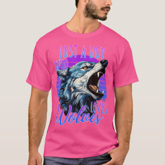 Een jongen die van wolven houdt, wolf Paarse blauw T-shirt
