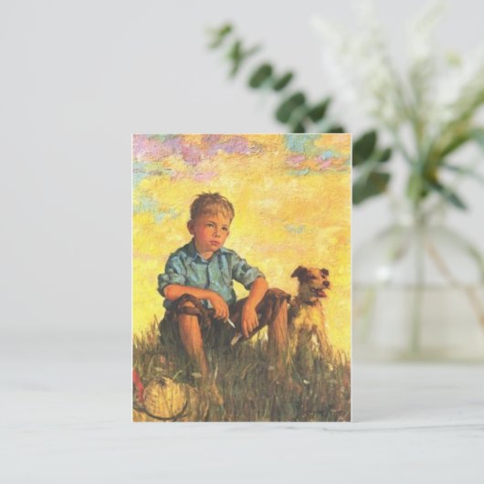 Een jongen en zijn hond Briefkaart (Staand voorkant)