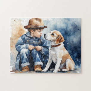 Een jongen en zijn hond legpuzzel