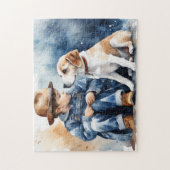 Een jongen en zijn hond legpuzzel (Verticaal)