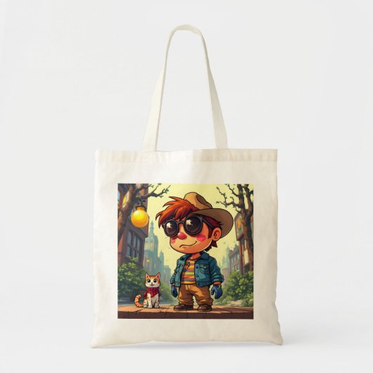 Een jongen en zijn kat op straat tote bag (Voorkant)