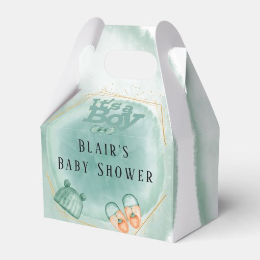 Een jongen in Mint Green Baby shower Bedankdoosjes (Voorkant Zijde)