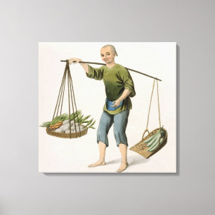 Een jongen met groenten, bord 54 uit 'The Costumes Canvas Afdruk