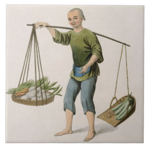 Een jongen met groenten, bord 54 uit 'The Costumes Tegeltje