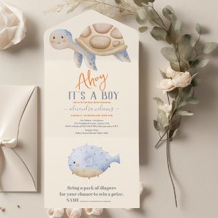 Een jongen onder het Zee Baby shower All In One Uitnodiging