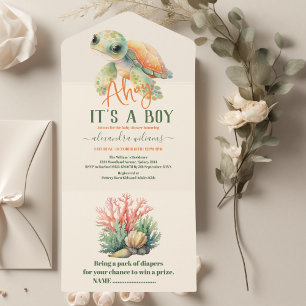 Een jongen onder het Zee Baby shower All In One Uitnodiging