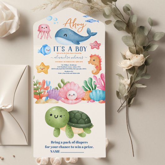 Een jongen onder het Zee Baby shower All In One Uitnodiging