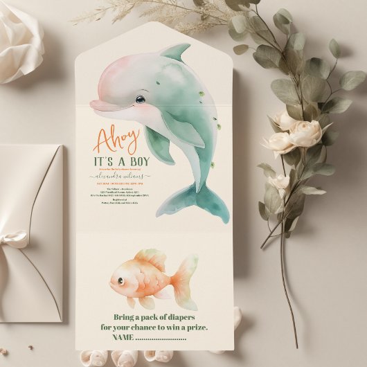 Een jongen onder het Zee Baby shower All In One Uitnodiging