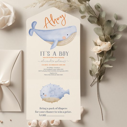 Een jongen onder het Zee Baby shower All In One Uitnodiging
