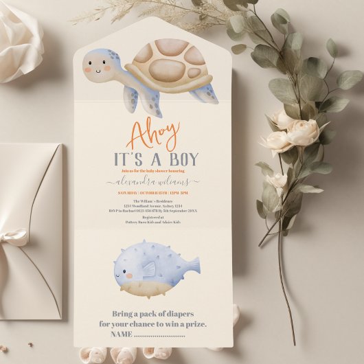 Een jongen onder het Zee Baby shower All In One Uitnodiging