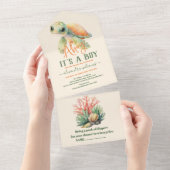 Een jongen onder het Zee Baby shower All In One Uitnodiging (Afscheurbaar)