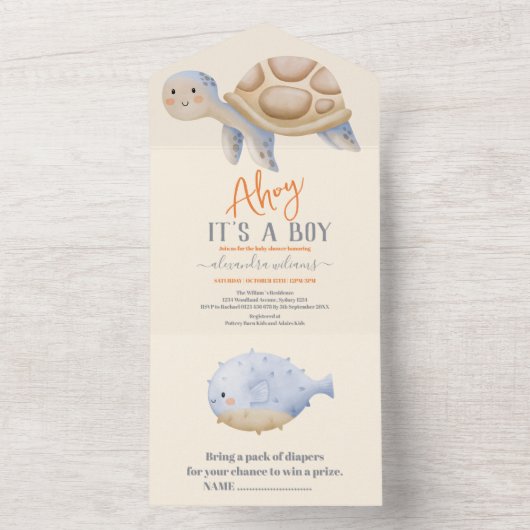 Een jongen onder het Zee Baby shower All In One Uitnodiging (Binnen)