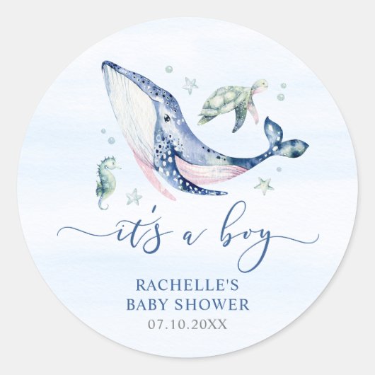 Een jongen onder het Zee Baby shower Ronde Sticker (Voorkant)