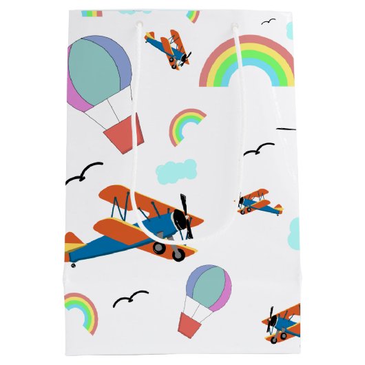 Een jongens vliegend patroon op wit medium cadeauzakje (Achterkant)