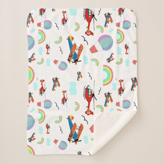 Een jongens vliegend patroon op wit sherpa deken (Voorkant)