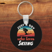 Een jongetje dat dol is op Kinder skijongens Sleutelhanger (Voorkant)