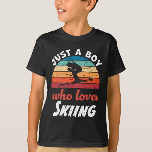 Een jongetje dat dol is op Kinder skijongens T-shirt (Voorkant)
