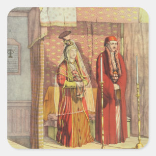 Een Joods huwelijk, gegraveerd door Charles Parson Vierkante Sticker