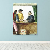 Een joodse winkelier met twee cliënten canvas afdruk (Insitu (Houten vloer))