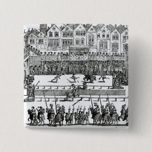 Een Jousting Scene Vierkante Button 5,1 Cm