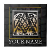 Een "Jouw naam" Celtic Black Stone Monogram Tile Tegeltje (Voorkant)