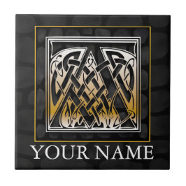 Een "Jouw naam" Celtic Black Stone Monogram Tile Tegeltje
