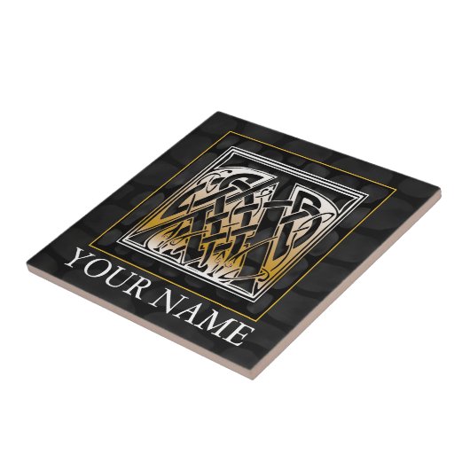 Een "Jouw naam" Celtic Black Stone Monogram Tile Tegeltje (Zijkant)
