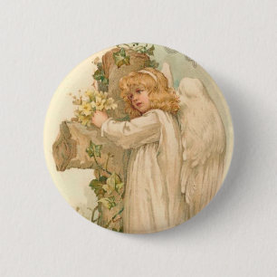 Een Joyous Engel Vintage Pasen van Pasen Ronde Button 5,7 Cm
