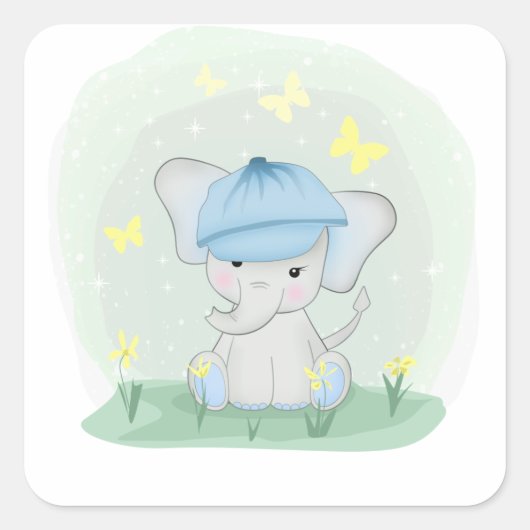 Een jute olifant in een bloemweide. vierkante sticker (Voorkant)