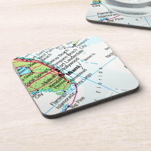 Een kaart met de Amerikaanse stad Miami Bier Onderzetter (Linkerzijde)