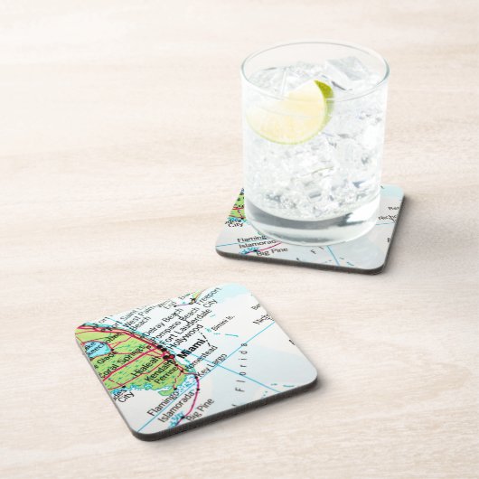 Een kaart met de Amerikaanse stad Miami Bier Onderzetter (Rechterzijde)