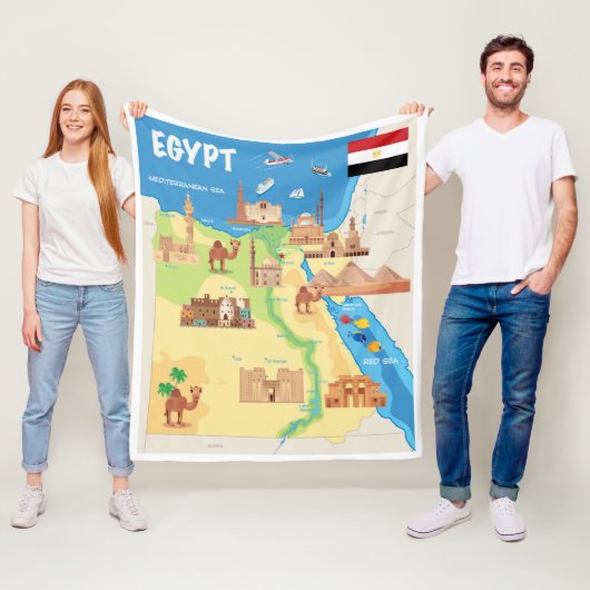 Een kaart van de Cartoon van Egypte Fleece Deken (In situ)