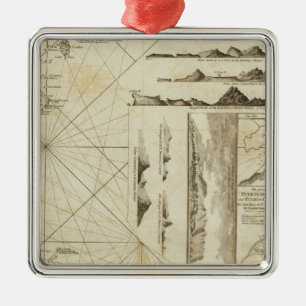 Een kaart van de Maderas en de Canarische Eilanden Metalen Ornament