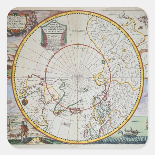 Een kaart van de Noordpool Vierkante Sticker (Voorkant)