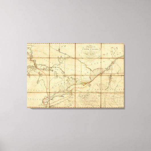 Een kaart van de provincie Upper Canada Canvas Afdruk (Voorkant)