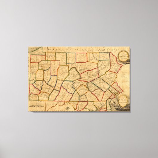 een kaart van de staat Pennsylvania Canvas Afdruk (Voorkant)