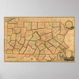 een kaart van de staat Pennsylvania Poster