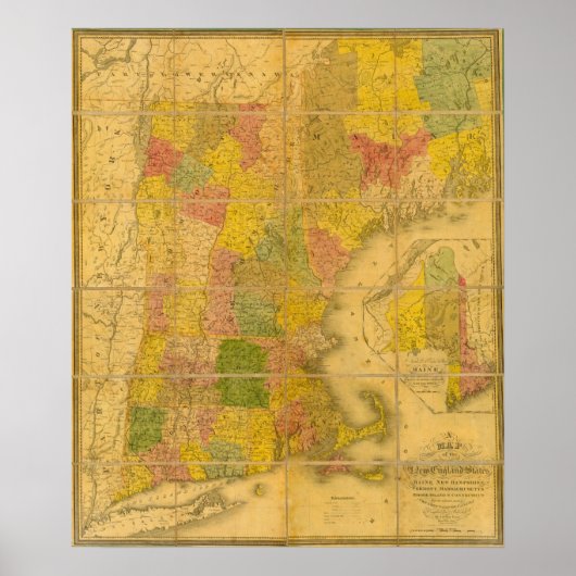 Een kaart van de staten van New England Poster (Voorkant)