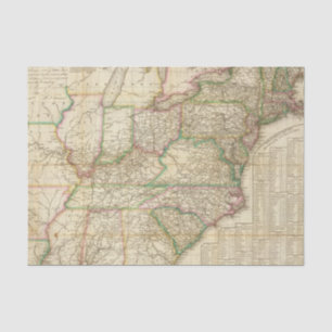 Een kaart van de wegen, kanalen en stoomplaat tissuepapier