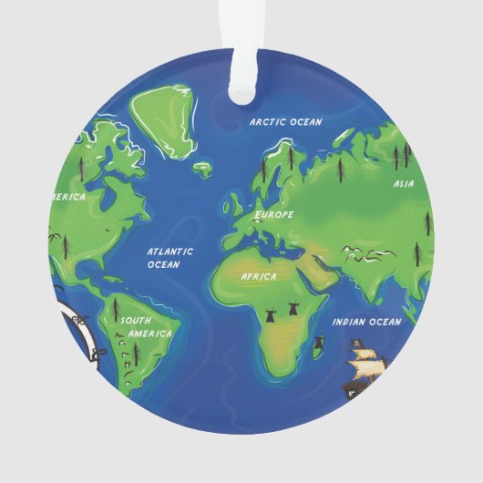 Een kaart van de wereld. ornament (achterkant)