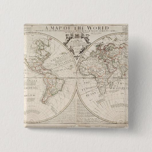 Een kaart van de wereld vierkante button 5,1 cm (Voorkant)