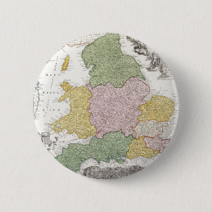 Een kaart van Engeland 1760 Ronde Button 5,7 Cm